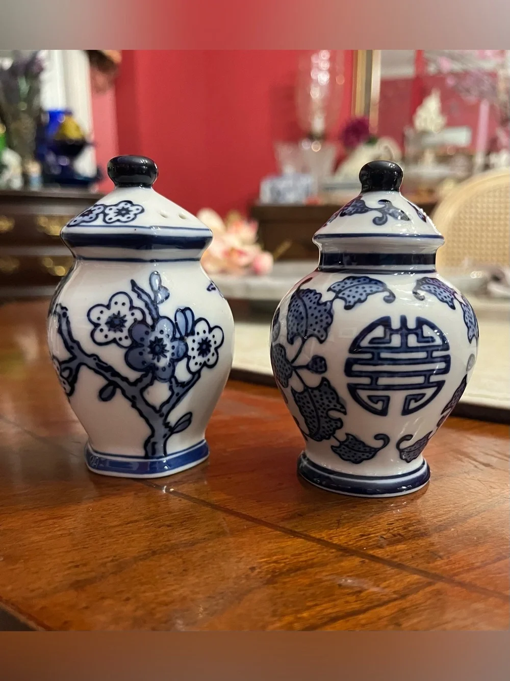 Pier 1 Blue Floral Ceramic Salt & Pepper Shakers Set White Blue Vintages